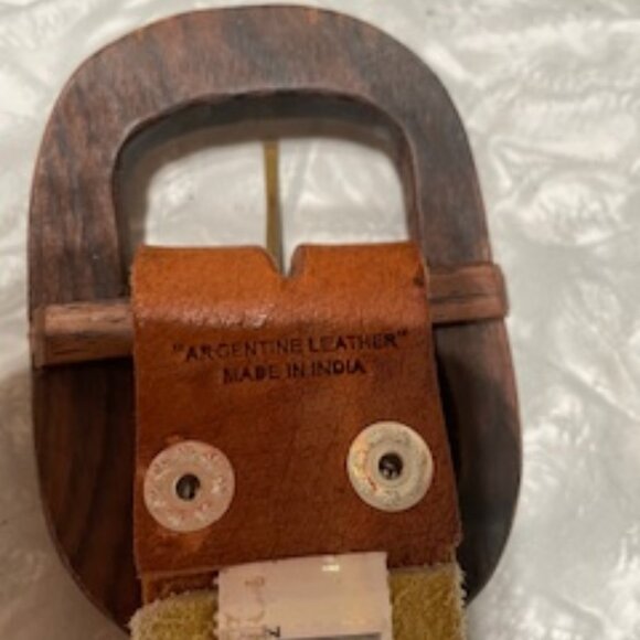 Vintage High Quality Argentine braided leather belt with wood flowered buckle - Picture 6 of 6